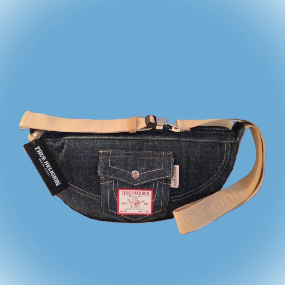 True Religion Blue Denim Hobo Crossbody Bag